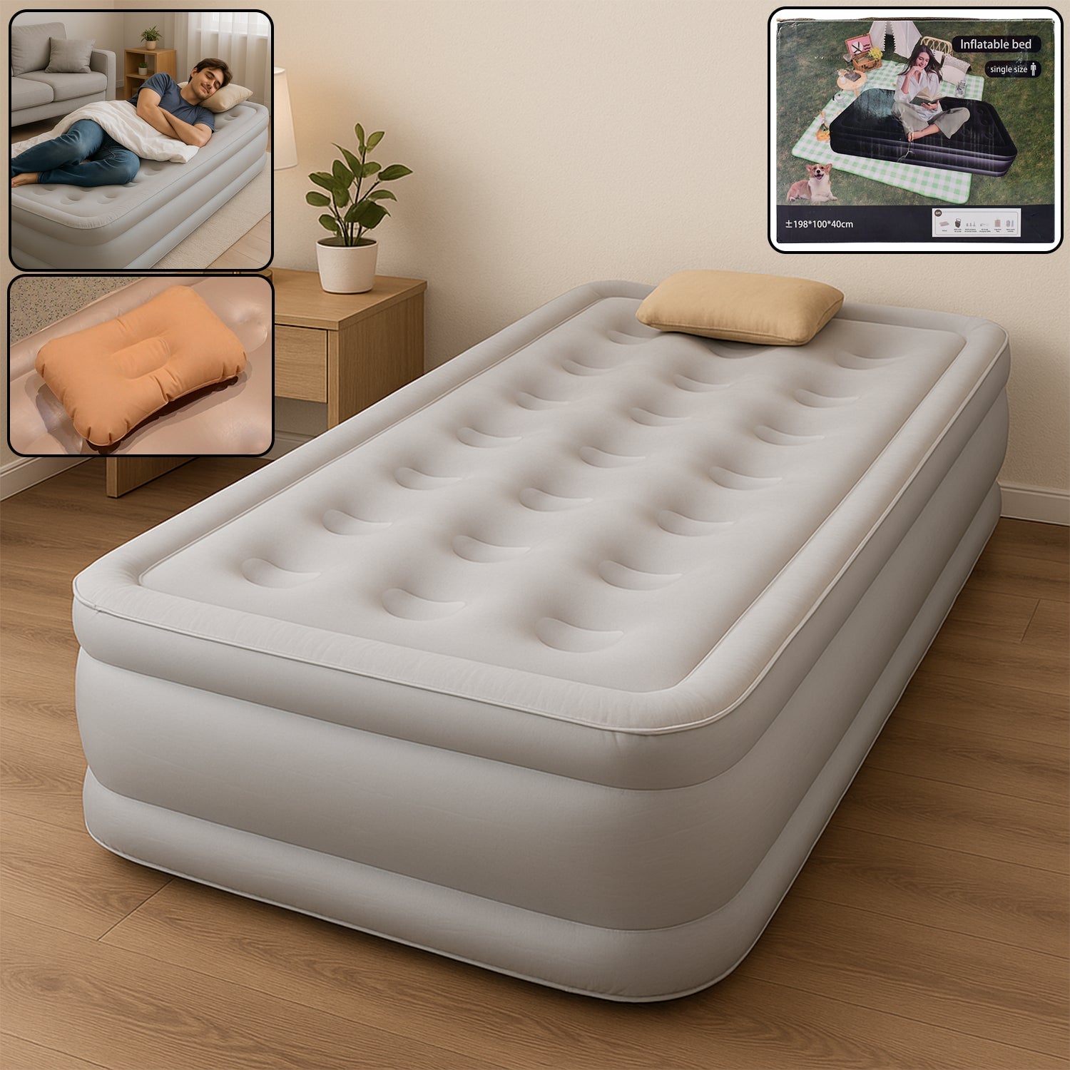 Portable Inflatable Bed Folding Lazy Bed (190x100x40 Cm  1 Pc)