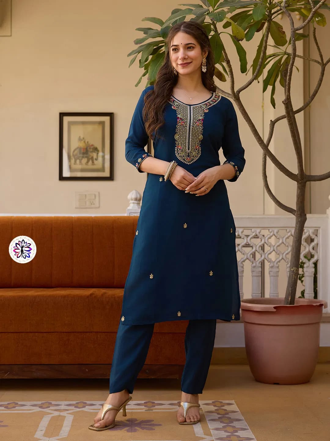 Viscose Chanderi Hand Work Kurti Bottom With Dupatta