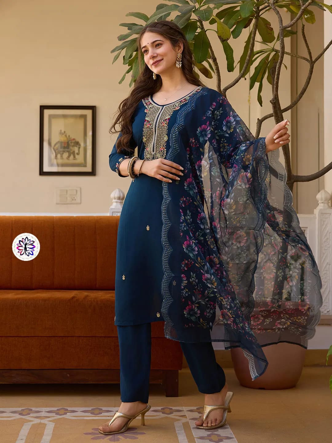 Viscose Chanderi Hand Work Kurti Bottom With Dupatta