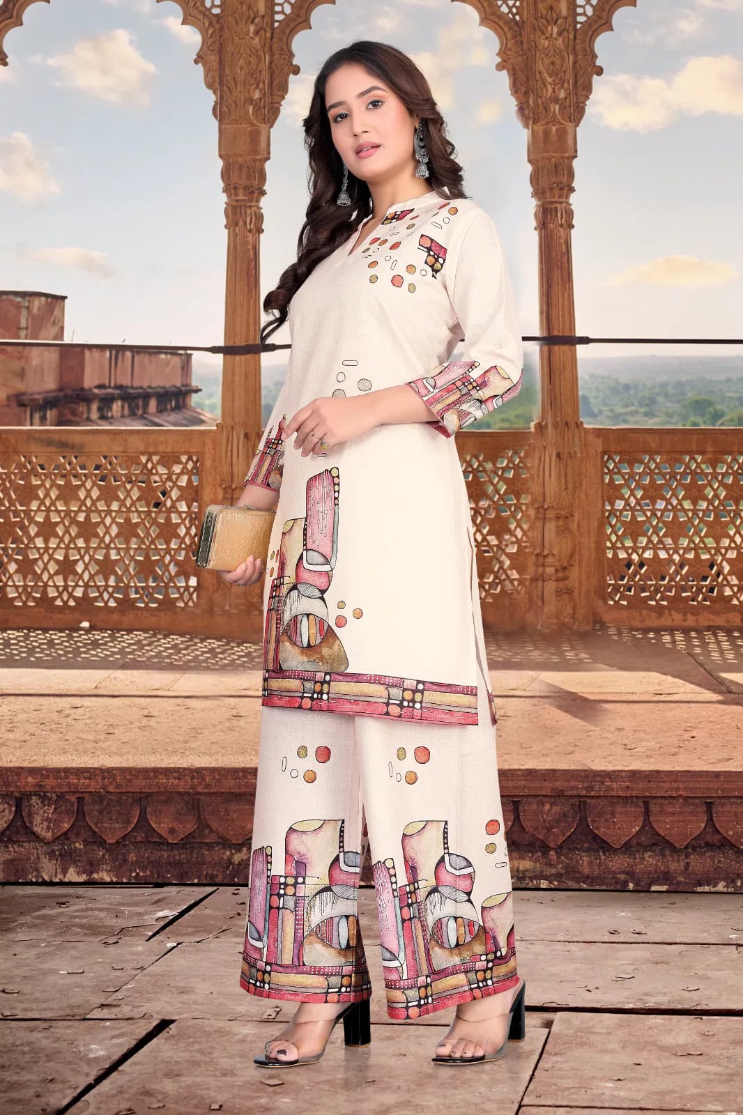 Poly Linen Flower Printed Weatern Co ord Set