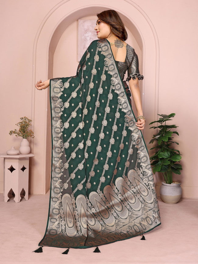 Gruhini Georgette Silk Gold Zari Weaving Border Saree Collection