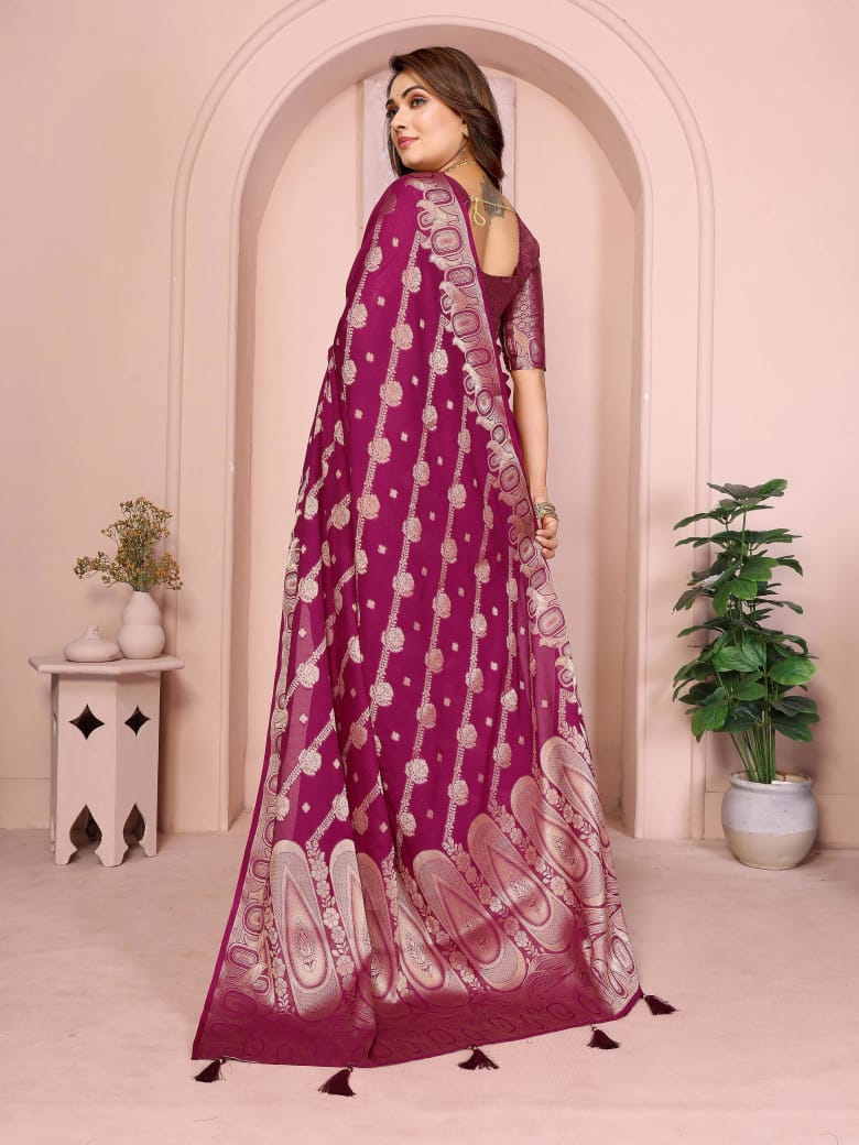 Gruhini Georgette Silk Gold Zari Weaving Border Saree Collection